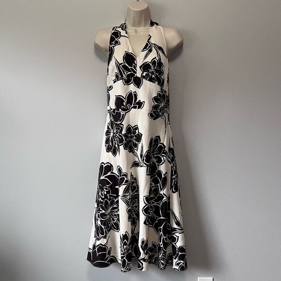 Ann Taylor Silk Halter Dress With Flowers Size 6 - Picture 1 of 5